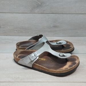 Birkenstock Women Gizeh T Strap Silver Buckle Sandals Slide Shoes Sz 40/9 Regula